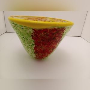 Murano Hand Blown Multicolored Glass Bowl/Vase 4" Tall 6" Wide With Air Bubbles